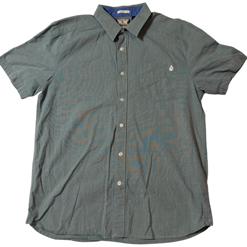 Volcom Mens Classic Fit Short Sleeve Button Up Shirt Green Size Medium Skate